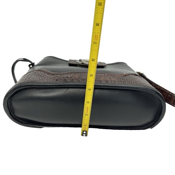 Vintage Brighton Black Leather Brown Croc Embossed Bucket Shoulder Bag Purse‎ - Picture 12 of 14